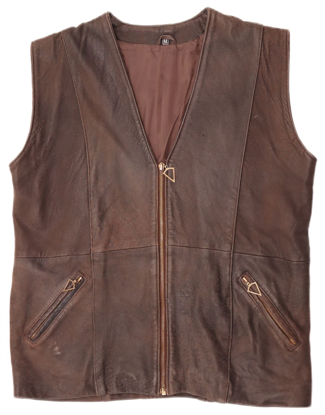 Vintage Ανδρικό Δερμάτινο Gilet UK 38 Μεσαίο Καφέ