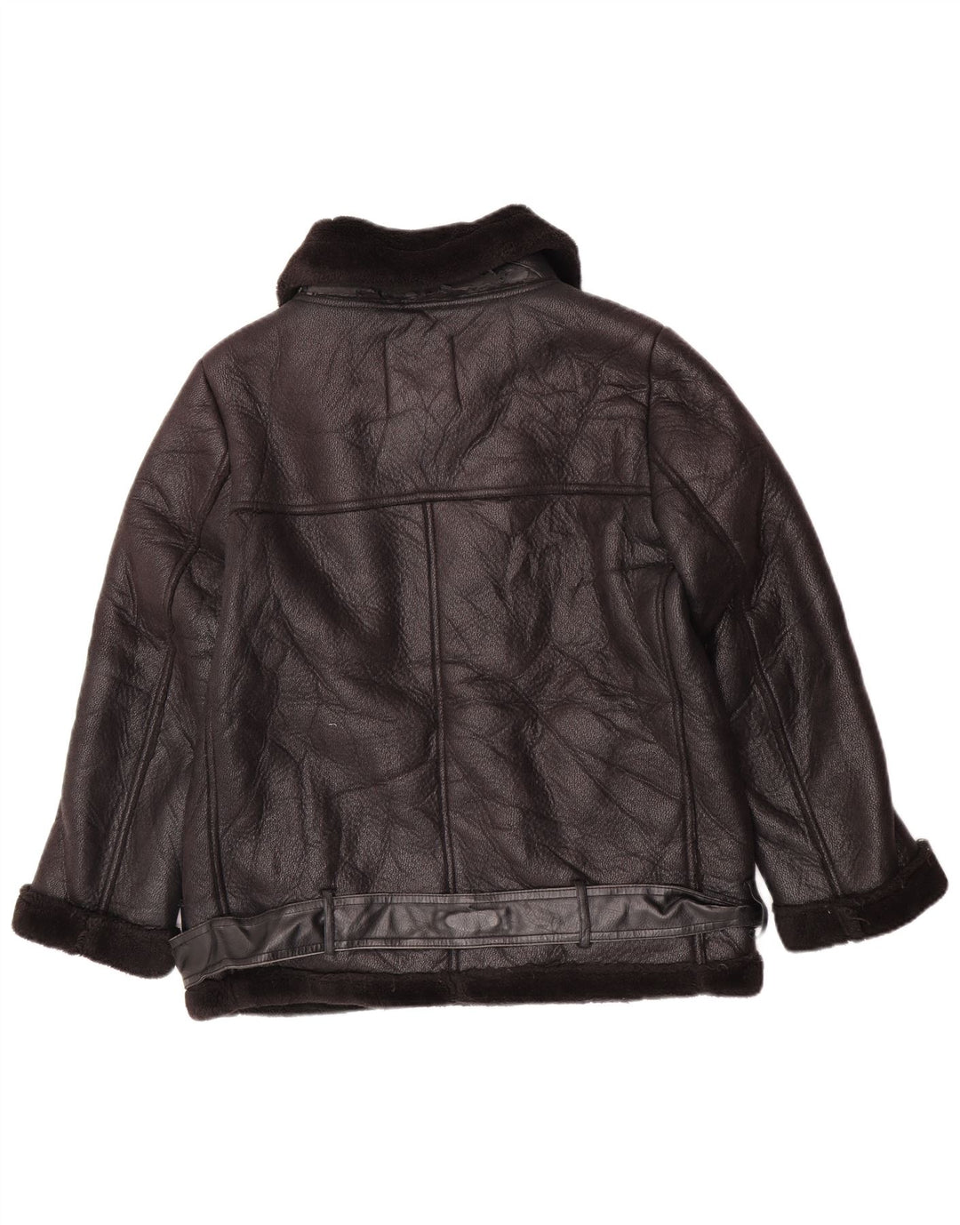 Zara Γυναικείο Faux Leather Sherpa Jacket UK 14 Medium Μαύρο Πολυουρεθάνη