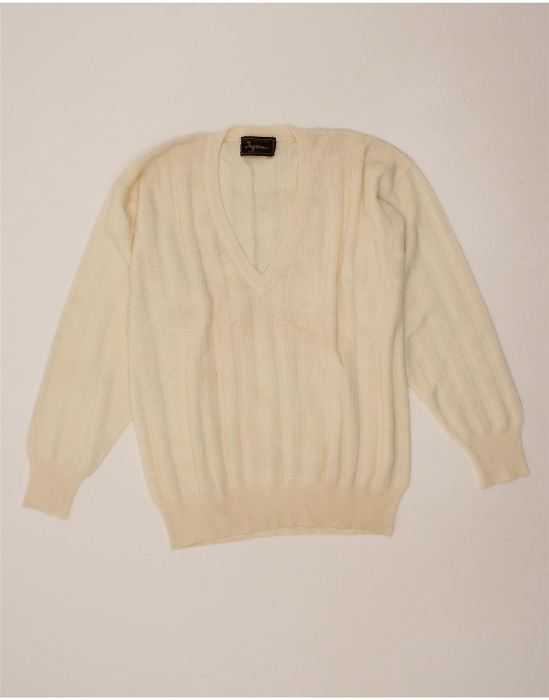 INGRAM Mens V-Neck Jumper Sweater XL Off White Vintage Ingram and Second-Hand Ingram from Messina Hembry 