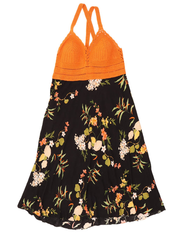 Vintage γυναικείο φόρεμα UK 12 Medium Black Floral