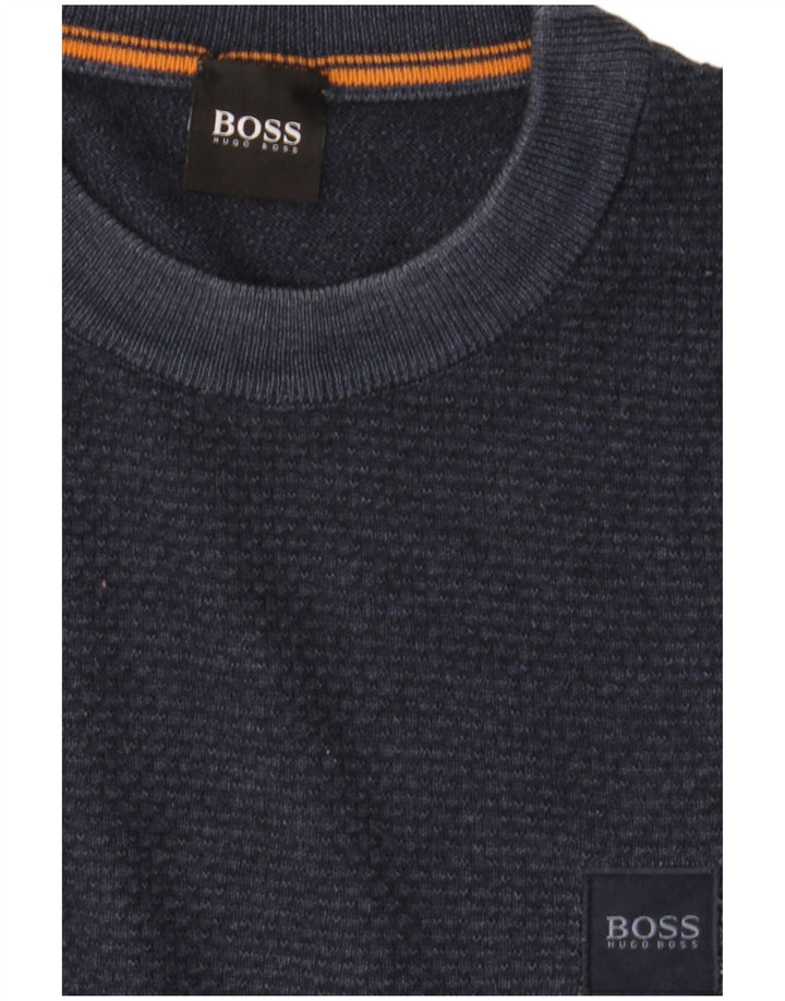Ανδρικό πουλόβερ με λαιμόκοψη Hugo Boss με μεσαίο ναυτικό παρθένο μαλλί