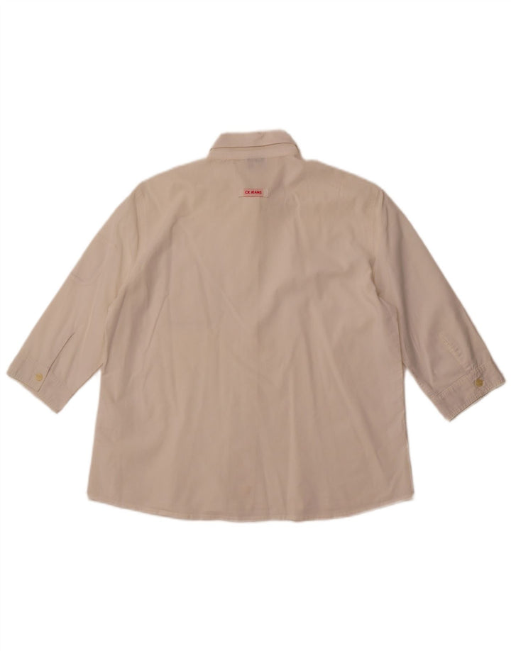 CALVIN KLEIN JEANS Γυναικείο πουκάμισο 3/4 μανίκι UK 16 μεγάλο σε ανοιχτό λευκό