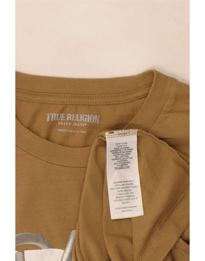 True Religion Ανδρικό γραφικό T-Shirt Τοπ μεσαίο μπεζ βαμβακερό