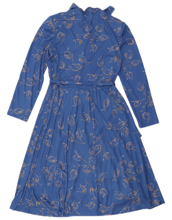 Vintage γυναικείο μακρυμάνικο φόρεμα A-Line UK 16 Large Blue Floral