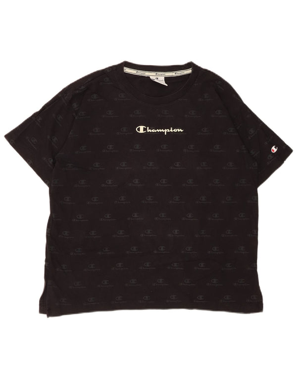 CHAMPION Γυναικείο υπερμεγέθη γραφικό μπλουζάκι τοπ UK 10 μικρό μαύρο βαμβακερό