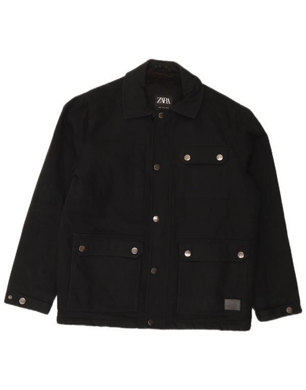 Zara Mens Utility Jacket UK 38 Medium Black Cotton