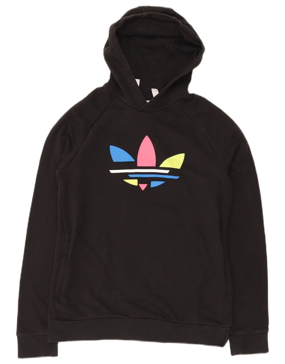 ADIDAS Boys Graphic Hoodie Jumper 14-15 Years Black Cotton
