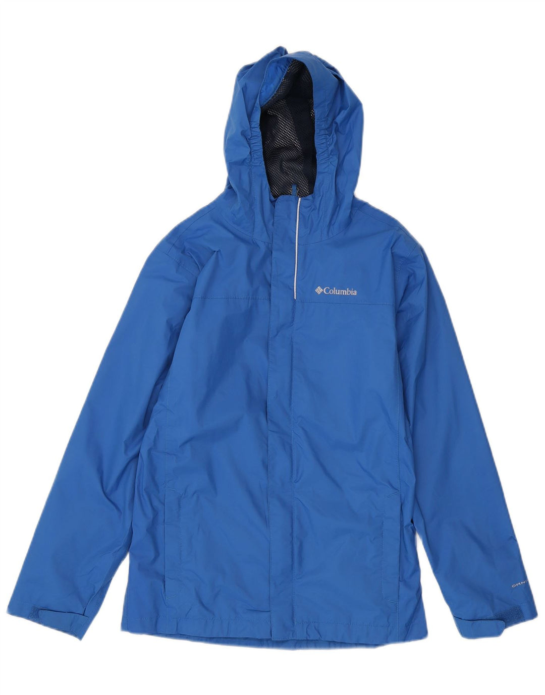 Columbia Boys Omni-Tech Hooded Rain Jacket 14-15 Years Large Blue Nylon