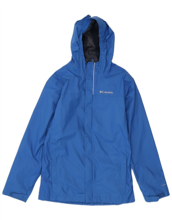 Columbia Boys Omni-Tech Hooded Rain Jacket 14-15 Years Large Blue Nylon