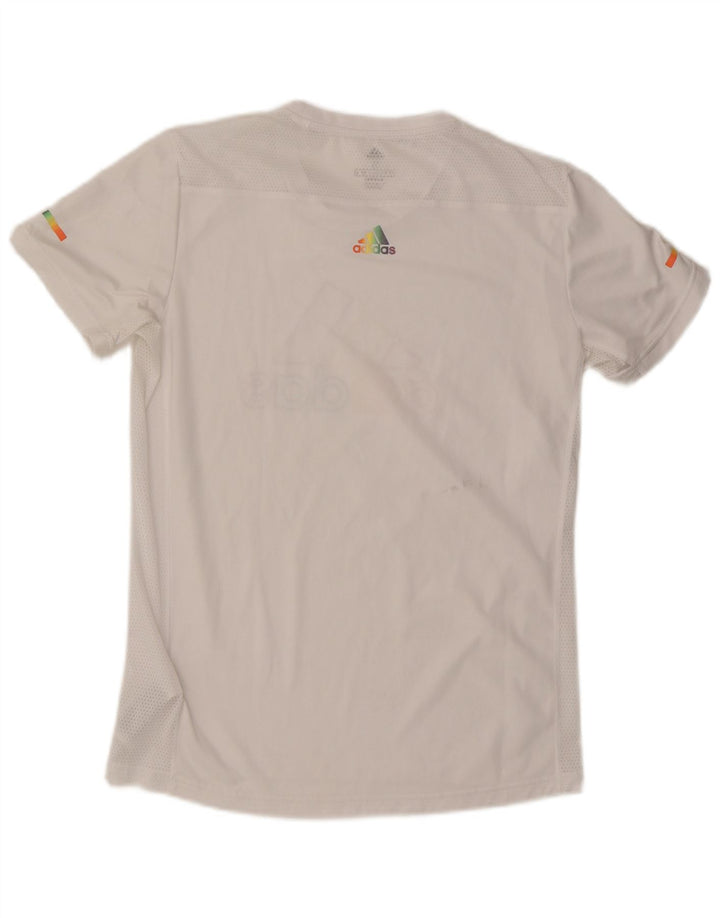 Ανδρικό γραφικό T-shirt για τρέξιμο Adidas, μεσαίο λευκό πολυεστέρας