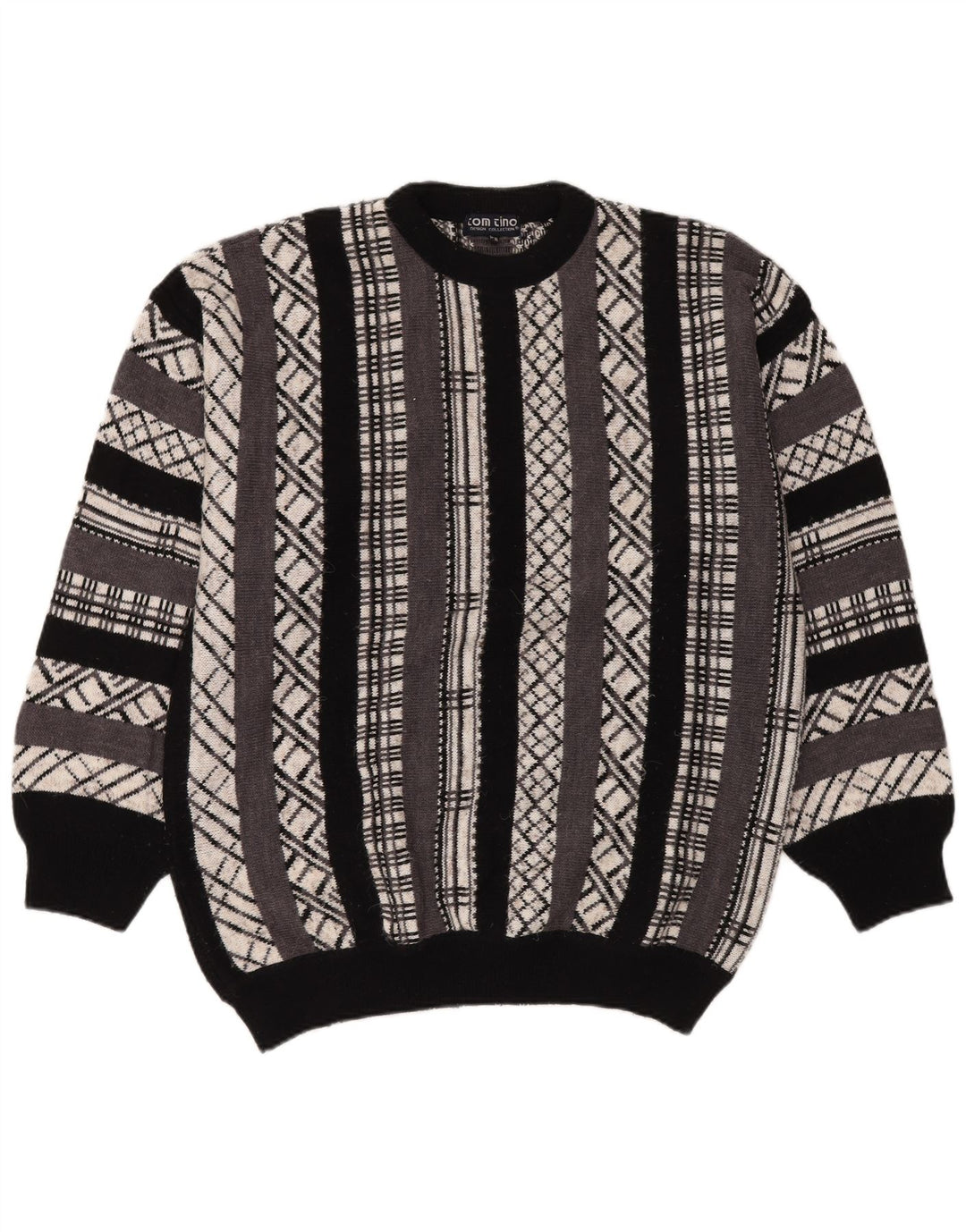 TOM TINO Ανδρικό πουλόβερ με λαιμόκοψη IT 58 3XL Γκρι γεωμετρικό ακρυλικό