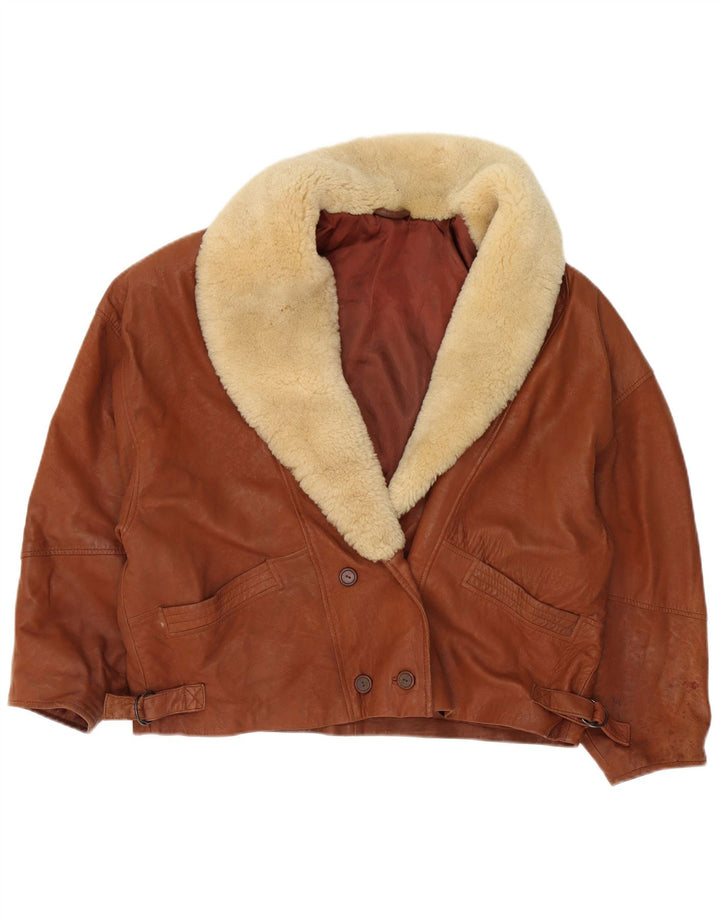 ST MICHAEL Γυναικείο Crop Διπλό Μπουφάν UK 18 XL Καφέ Δερμάτινο