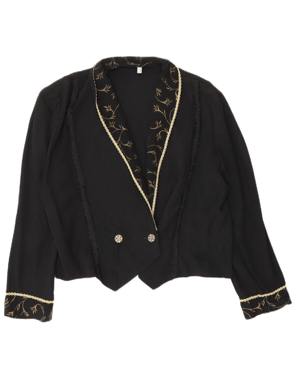 Vintage Γυναικείο Crop Διπλό Μπουφάν Blazer UK 12 Medium Black Floral