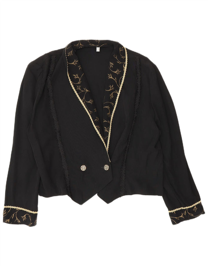 Vintage Γυναικείο Crop Διπλό Μπουφάν Blazer UK 12 Medium Black Floral