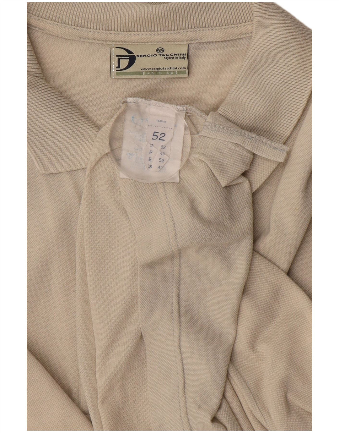 SERGIO TACCHINI Ανδρικό μακρυμάνικο μπλουζάκι πόλο IT 52 μεγάλο εκρού βαμβακερό