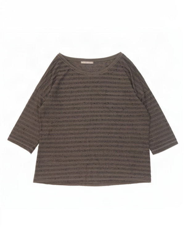 Zara γυναικείο τοπ 3/4 με μανίκια UK 20 2XL γκρι ριγέ πολυεστέρα