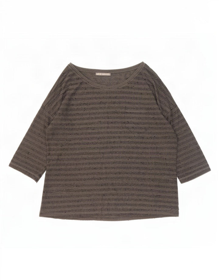 Zara γυναικείο τοπ 3/4 με μανίκια UK 20 2XL γκρι ριγέ πολυεστέρα