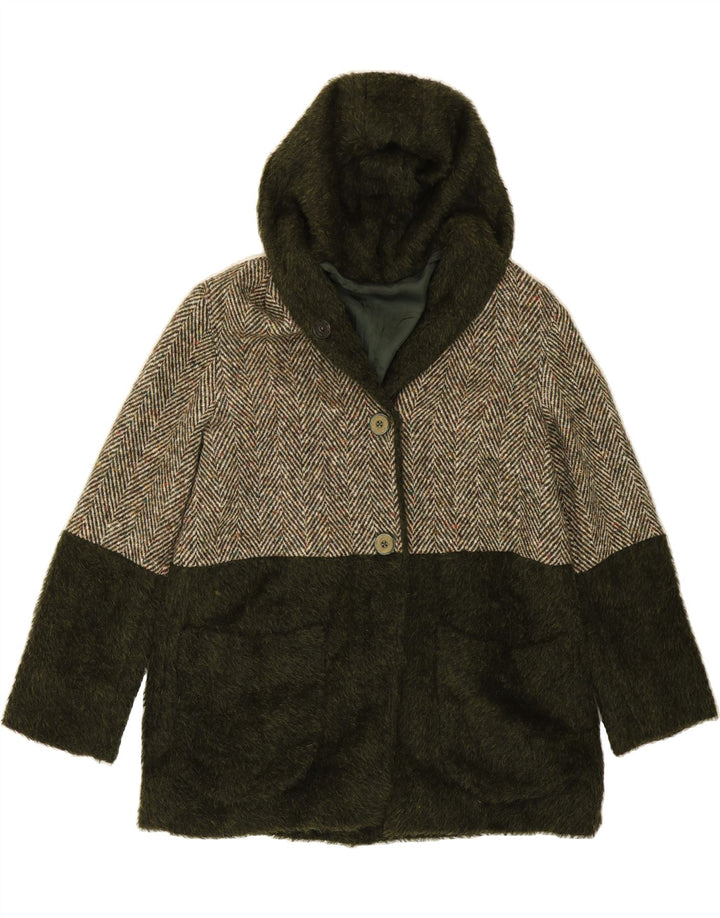 VINTAGE Womens Hooded Overcoat UK 14 Medium Green Colourblock Vintage Vintage and Second-Hand Vintage from Messina Hembry 