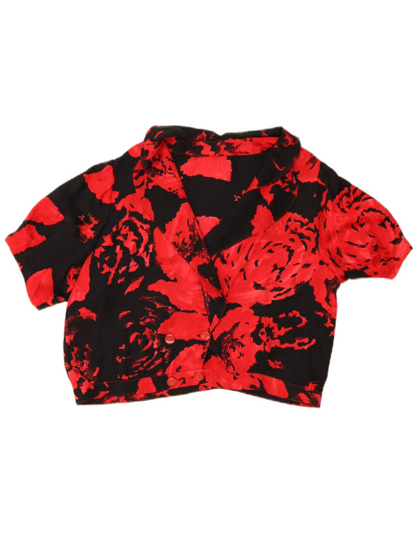 Vintage Womens Crop Double Breasted Shirt Blouse UK 14 Large Red Floral