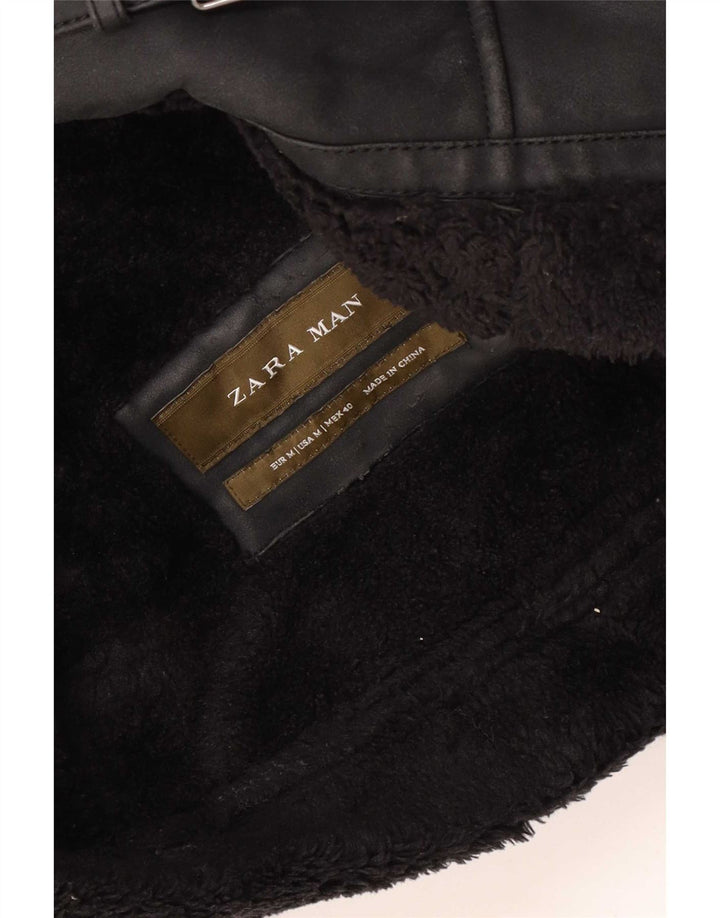 Zara Ανδρικό Shearling Jacket UK 38 Medium Black