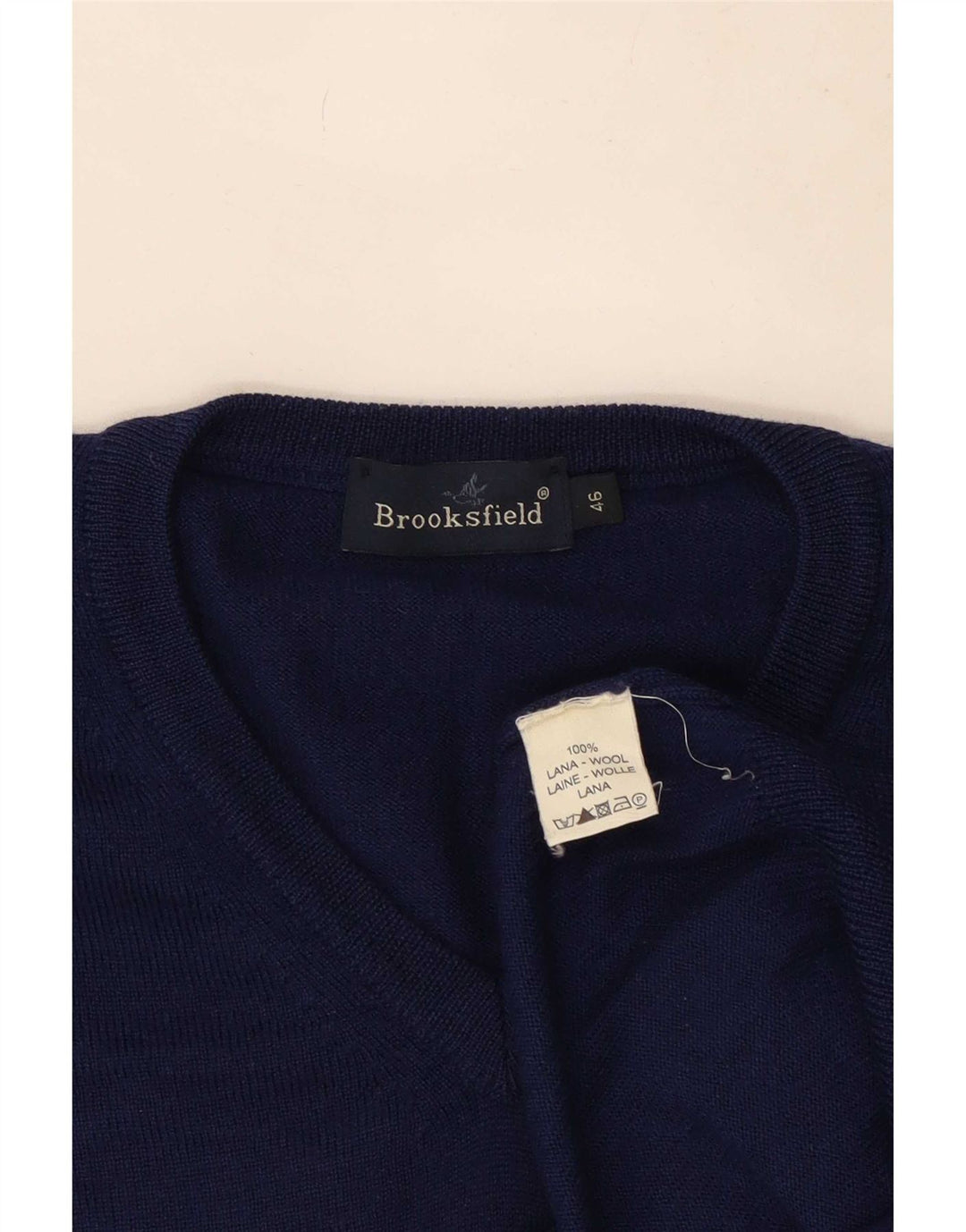 Ανδρικό πουλόβερ Brooksfield με V λαιμόκοψη IT 46 Small Navy Blue Wool