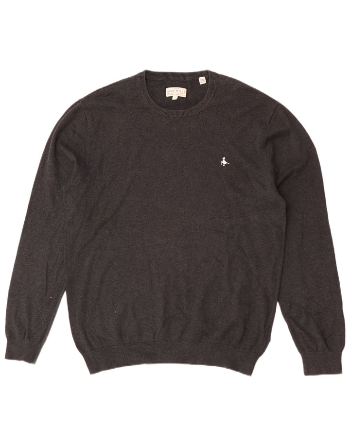 Jack Wills Ανδρικό πουλόβερ με λαιμόκοψη μεγάλο γκρι βαμβακερό
