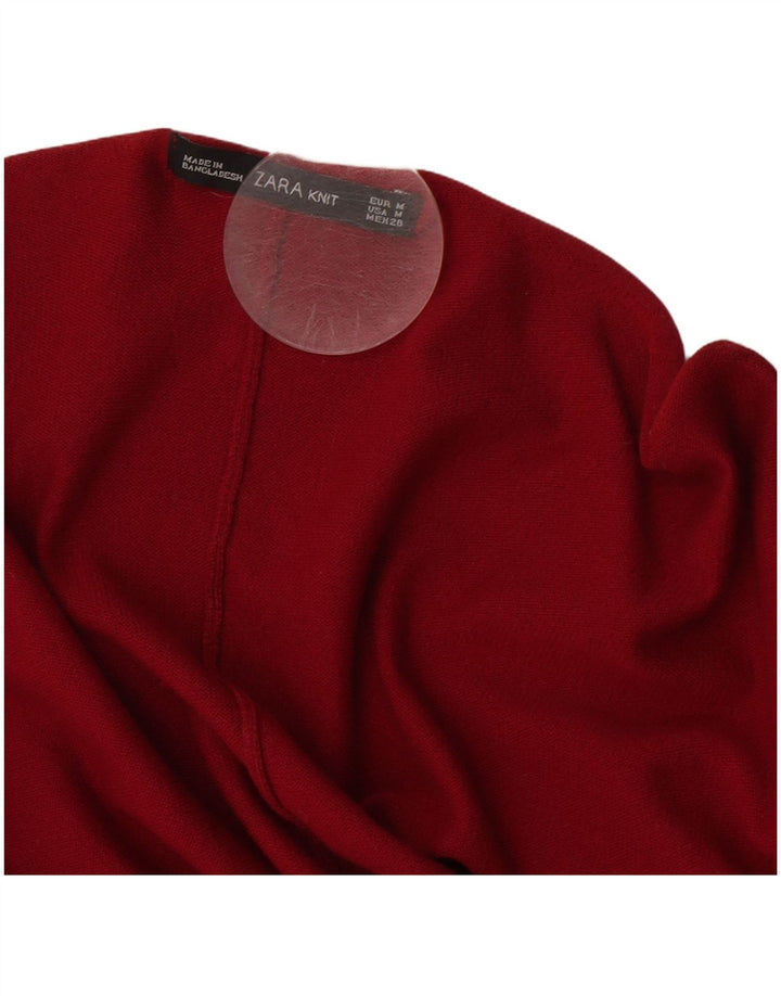 ZARA Γυναικείο Longline Open Cardigan πουλόβερ UK 14 Medium Maroon