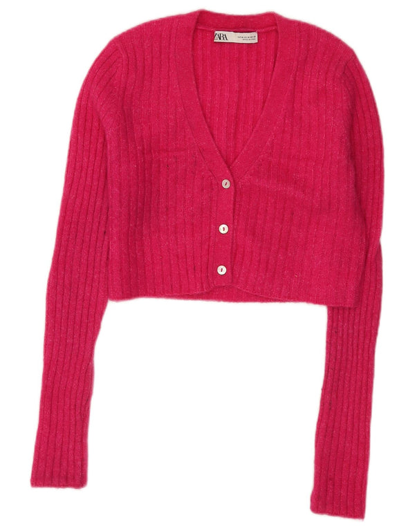 Zara Γυναικεία Ζακέτα Crop UK 12 Medium Pink Nylon