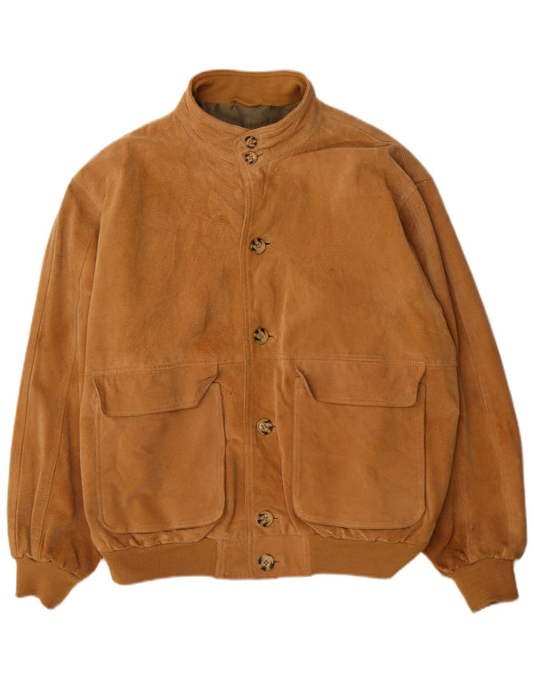 Vintage Ανδρικό Suede Bomber Jacket UK 40 Large Brown Δερμάτινο