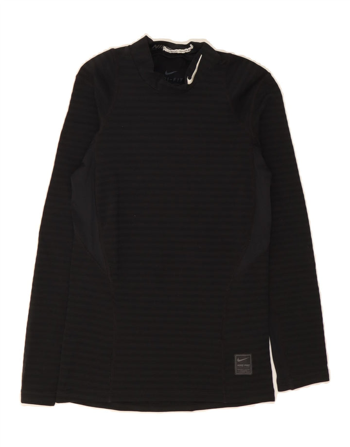 NIKE Boys Top Long Sleeve 8-9 Years Small Black Striped Polyester Vintage Nike and Second-Hand Nike from Messina Hembry 