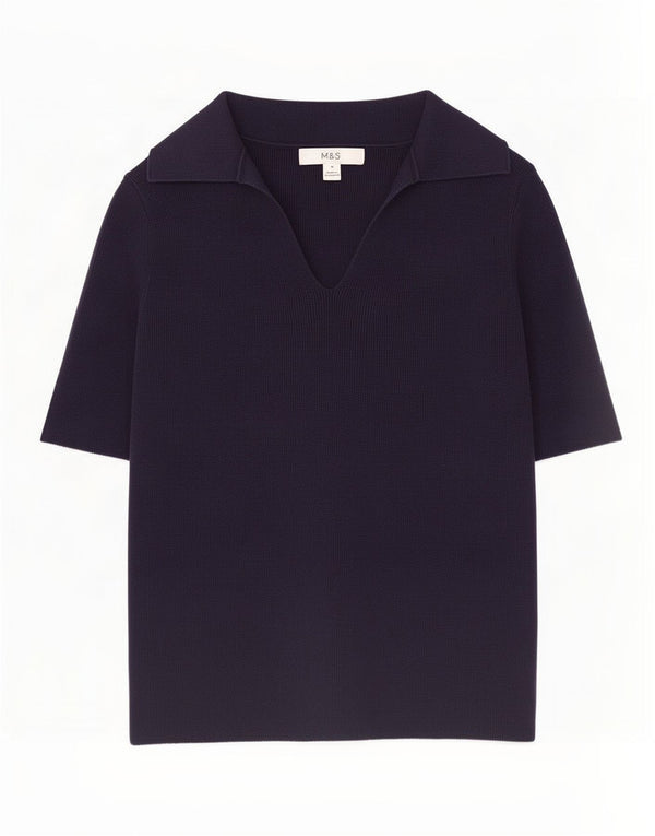 Marks & Spencer Γυναικείο Πόλο Μπλουζάκι UK 12 Medium Navy Blue Cotton