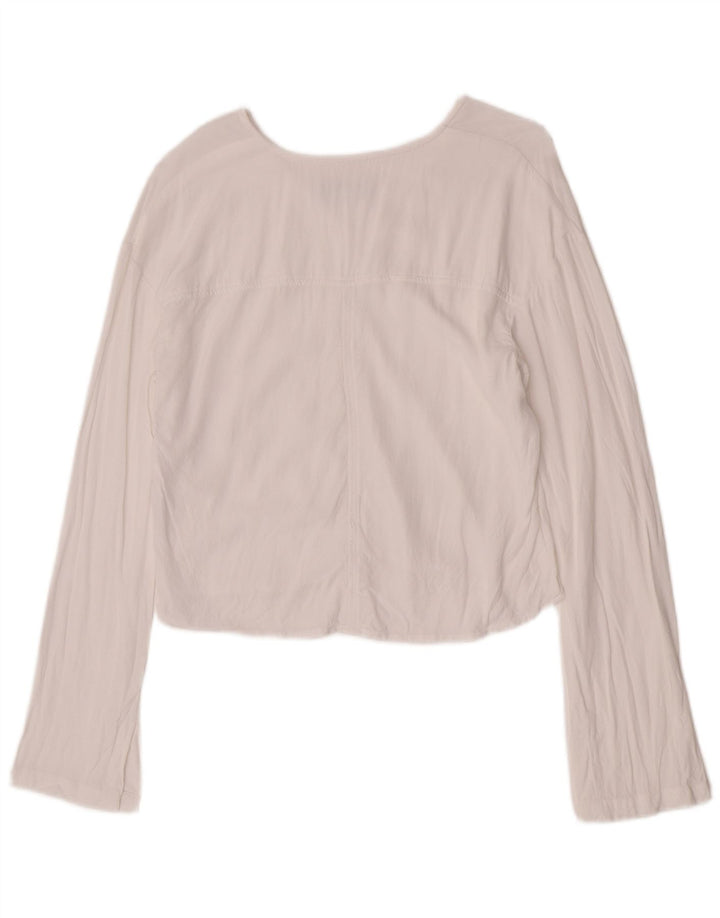 Benetton Γυναικείο Crop Μακρυμάνικο UK 10 Small White Viscose