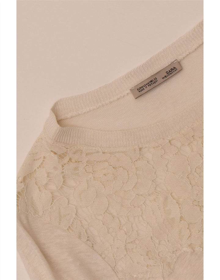 Zara Γυναικείο τοπ μακρυμάνικο UK 12 Medium Off White Floral
