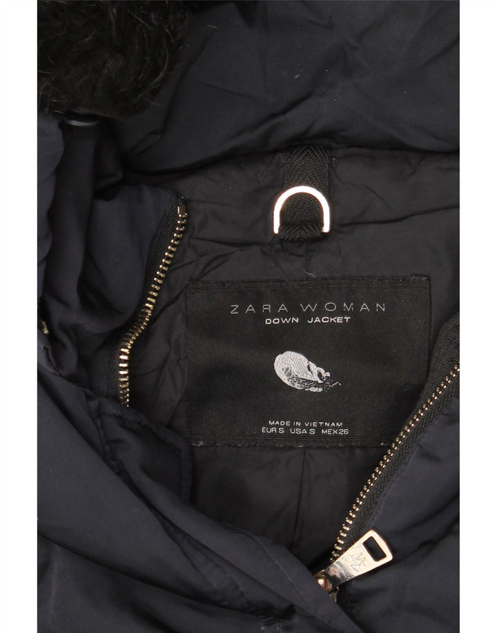 Γυναικείο μπουφάν ZARA με κουκούλα με επένδυση UK 10 Small Navy Blue Nylon