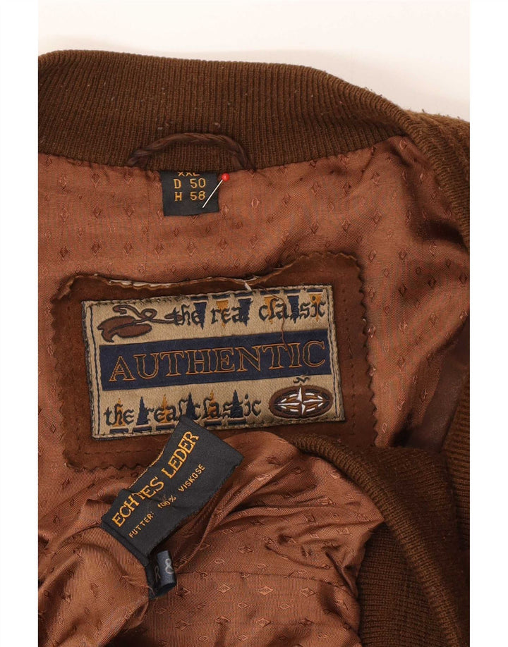 Αυθεντικό Ανδρικό Suede Bomber Jacket UK 44 2XL καφέ δέρμα