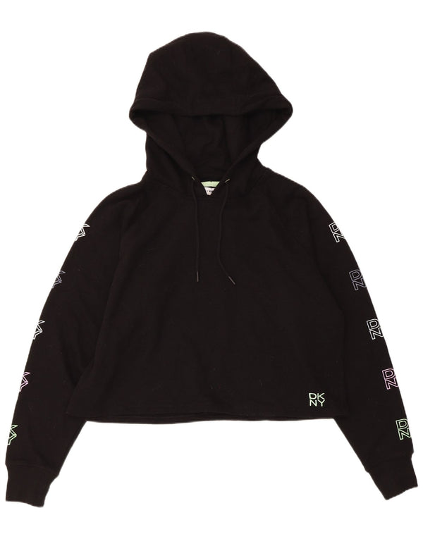 Dkny Womens Graphic Oversized Hoodie Jumper UK 6 XS Μαύρο βαμβακερό