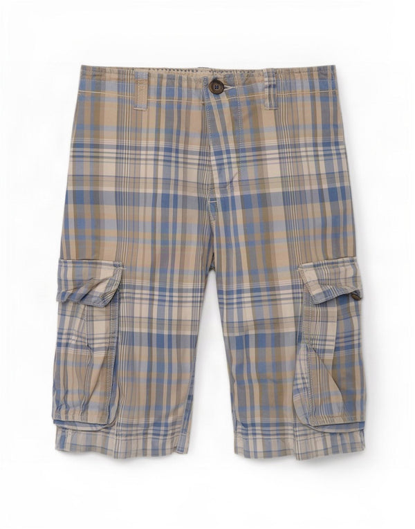 Benetton Mens Regular Cargo Shorts W32 Medium Blue Plaid