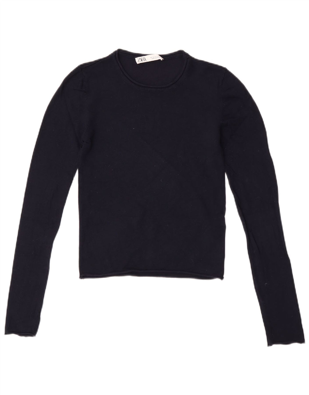 Zara Γυναικείο Crop Top Μακρυμάνικο UK 8 Small Navy Blue Viscose