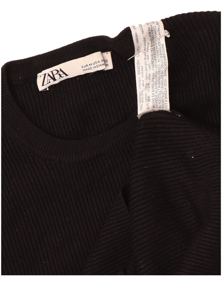 Zara Γυναικείο Crop Top 3/4 Sleeve UK 12 Medium Black Viscose