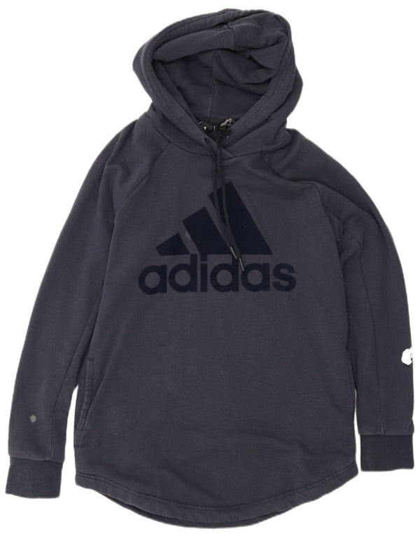 Adidas Γυναικείο γραφικό φούτερ με κουκούλα UK 12/14 μεσαίο μπλε βαμβακερό