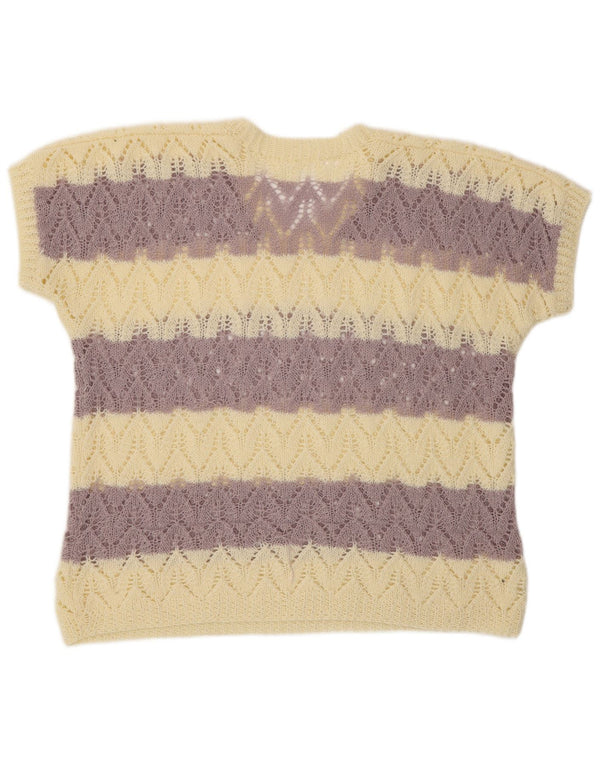 VINTAGE Γυναικείο πουλόβερ με κοντό μανίκι V λαιμόκοψη UK 16 Μεγάλο Μωβ