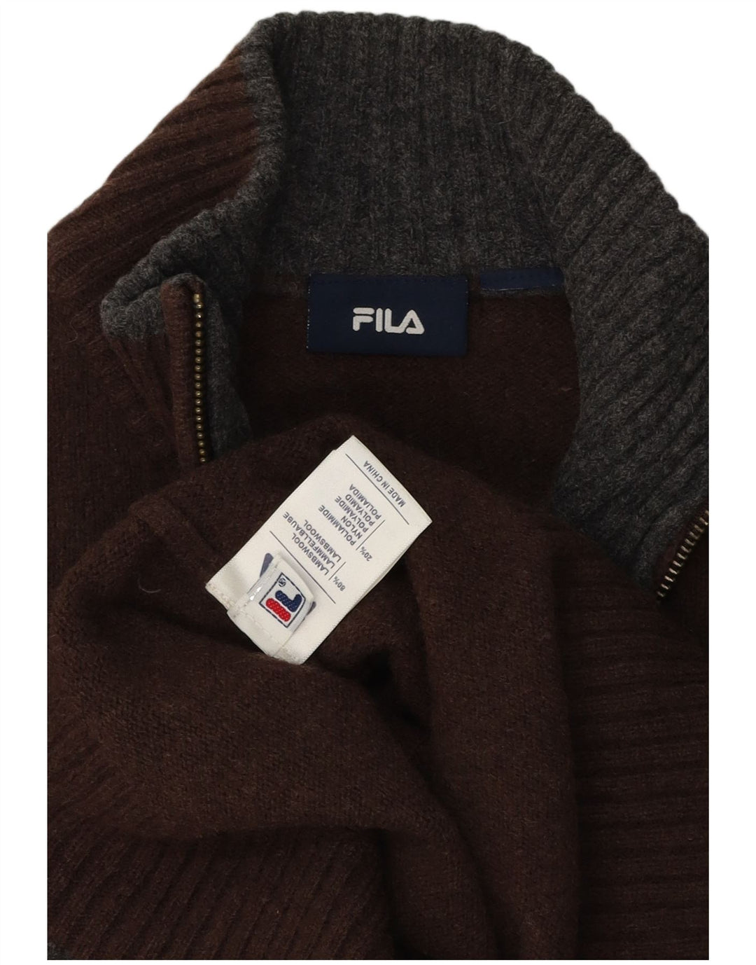 Ανδρικό πουλόβερ με φερμουάρ Fila Lambswool μεγάλο καφέ