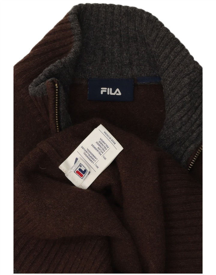 Ανδρικό πουλόβερ με φερμουάρ Fila Lambswool μεγάλο καφέ