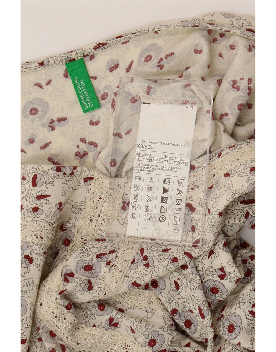 Γυναικείο φόρεμα BENETTON A-Line UK 6 XS Off White Floral Viscose