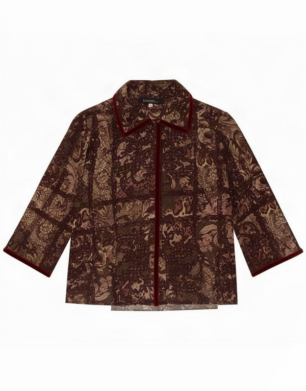 Vintage γυναικείο πουκάμισο Crop 3/4 μανίκι Μπλούζα IT 46 Large Burgundy Floral