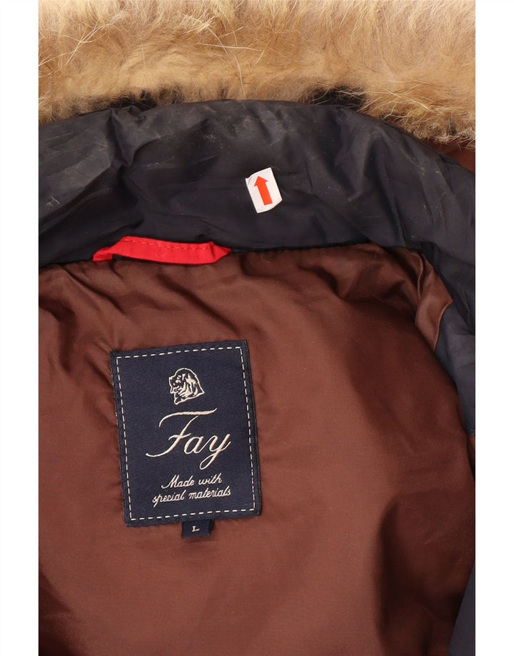 FAY Ανδρικό μπουφάν με κουκούλα UK 40 Large Navy Blue Polyester