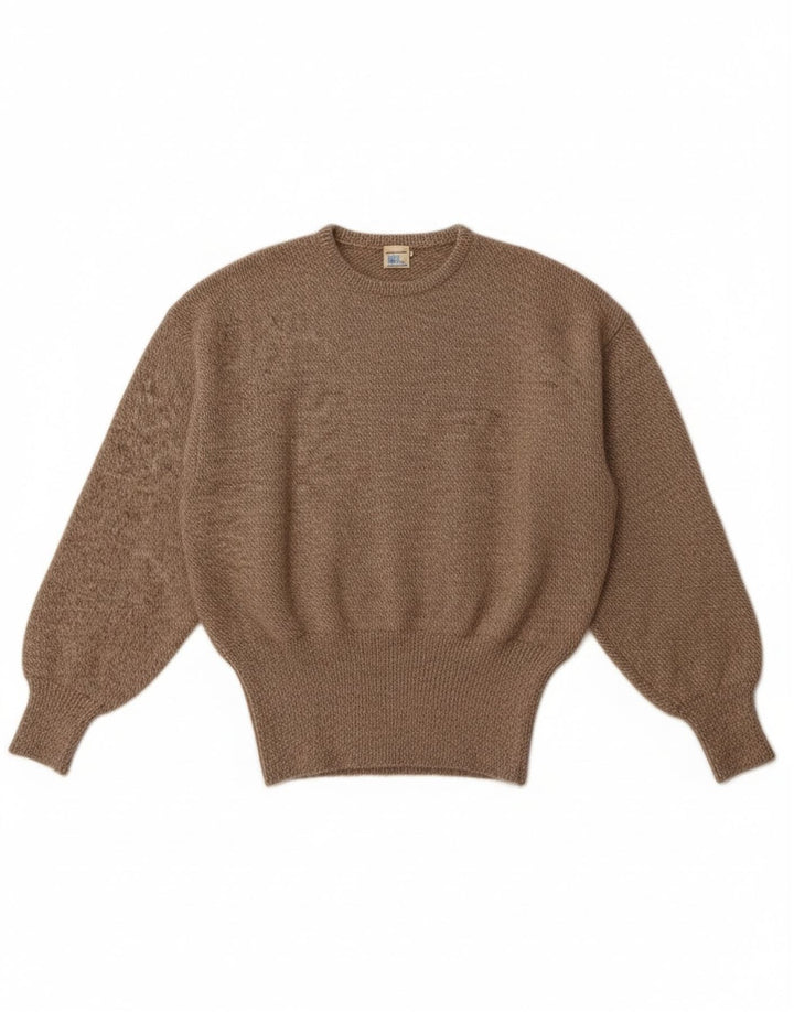 Vintage γυναικείο πουλόβερ με λαιμόκοψη UK 14 μεσαίου καφέ μαλλί