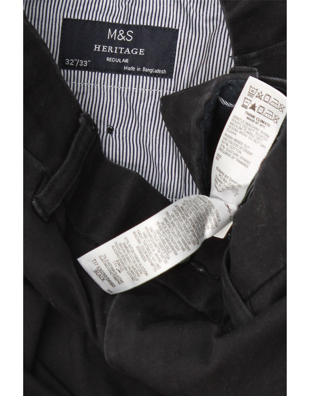 Marks & Spencer Ανδρικό παντελόνι Chino Heritage Regular W32 L33 Μαύρο βαμβακερό