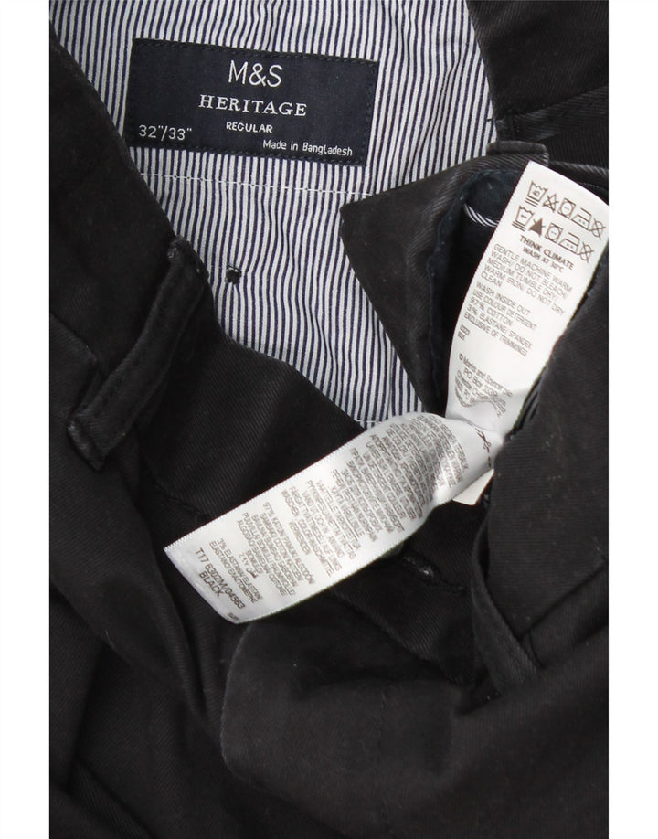 Marks & Spencer Ανδρικό παντελόνι Chino Heritage Regular W32 L33 Μαύρο βαμβακερό