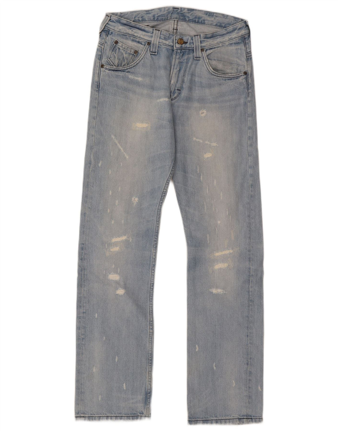Lee Womens Clark Distressed Straight Jeans W29 L32 Blue Cotton